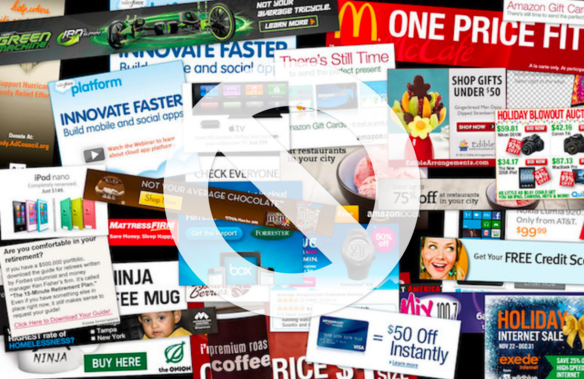 A collage of ugly, cluttered programmatic web ads