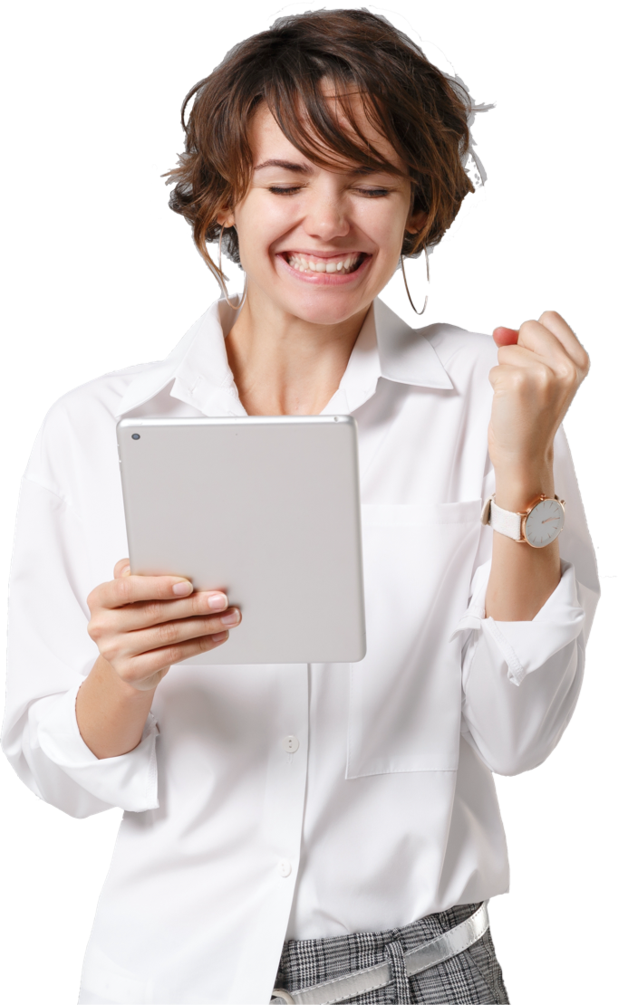Happy woman with tablet